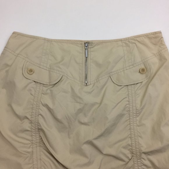 NWT JAVIER SIMORRA Beige/Sand Adj Drawstring  Exposed Zipper Front Lined Skirt - Picture 5 of 13